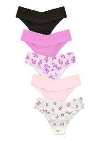 Sharicca 5pcs Women Scalloped Seamless Hipster Briefs, Breathable Stretchy Smooth Printed Panties, Comfortable Soft Fabric Sexy Triangle Panties, Suitable For All Seasons And Daily Wear - 彩色 - 查看 6