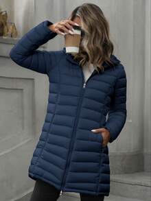 Risissida Women's Mid-Length Hooded Jacket, Double-Sided Design, Suitable For Daily Wear And Commuting, Comfortable For Autumn/Winter, With Pockets - Blue - View 6