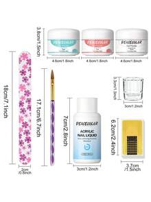 peacecolor 8 PIEZAS Kit de uñas acrílicas - Líquido monómero, polvo de uñas rosa claro blanco y sistema de líquido acrílico, suministros de uñas de cristal para extensión acrílica DIY, tallado de uñas, salón de uñas, regalo de Navidad para mujeres