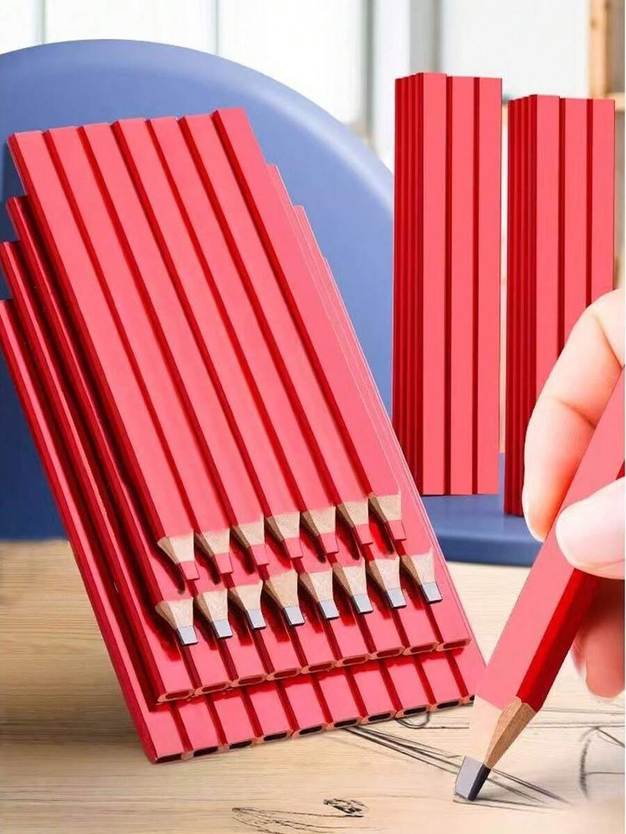 6 chiếc, 12 chiếc. Bút chì vẽ lõi đen, Bút chì thợ mộc hình bát giác lớn dùng cho kỹ thuật, Bút chì đánh dấu thợ mộc hình phẳng có thể tùy chỉnh - Nhiều màu - Xem 1