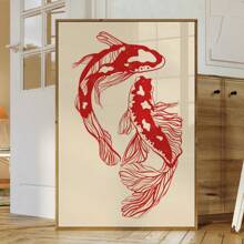 1PC Unframed Red Koi Fish Japanese Art Retro Poster Aesthetic Vintage Minimalist Painting Canvas Print Wall Picture For Dorm,Apartment,Living Room,Bedroom,Home Decoration