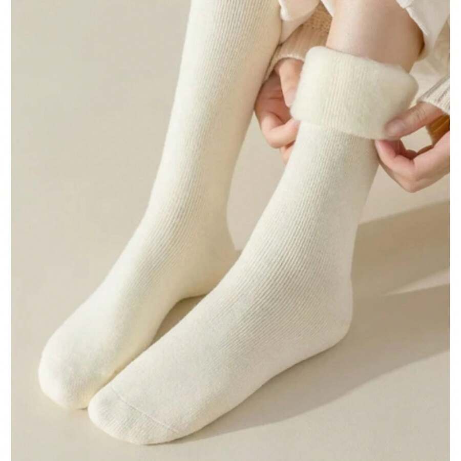 Kit 1-2-4 Pairs Of Thermal Socks Flannel Lining Velvet Cold Snow (Length 50 Cm) Winter - trắng - Xem 1