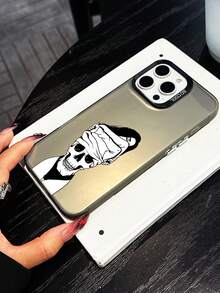 1pc Sexy Woman Skeleton Pattern Luxury Silver-Color IMD Thick Shockproof Anti-Fall TPU Phone Case, Compatible With IPhone/ Series - Black - View 5