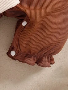 2件組秋冬新生女嬰連身衣套裝 長袖彩虹印花荷葉邊羅莉服 乳白色與棕色 按扣開合 - 彩色 - 查看 6