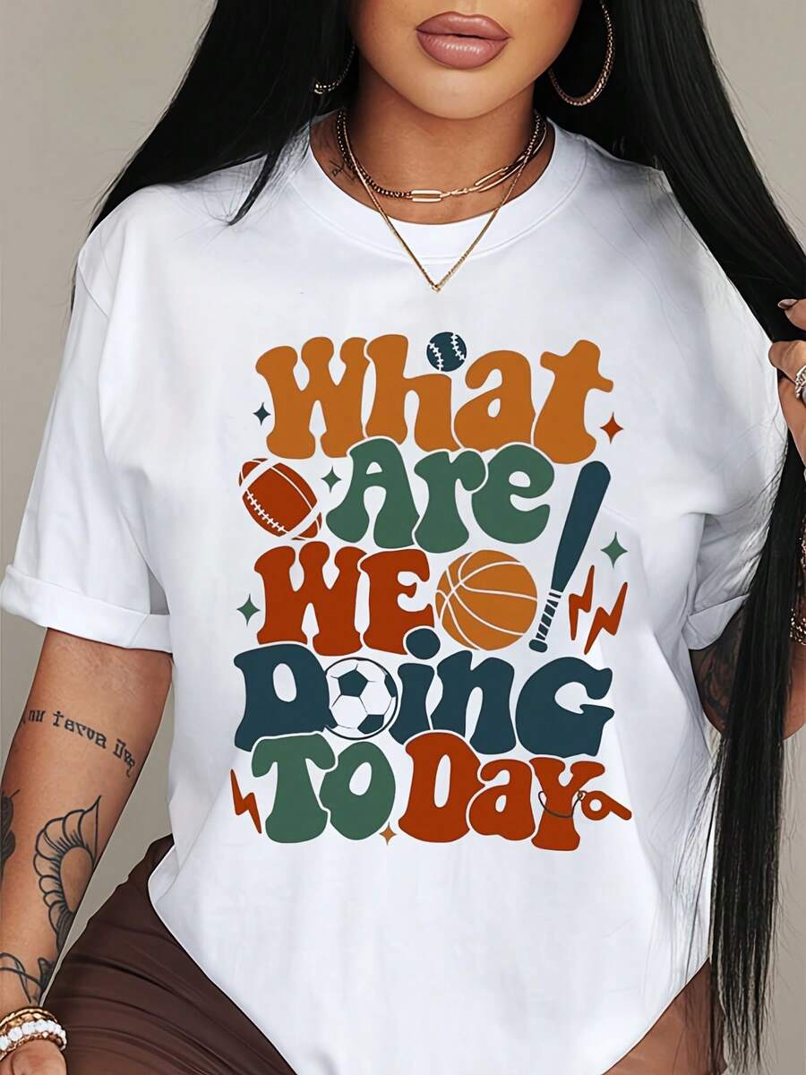 Women's Plus Size Clothing,Round Neck Casual Short Sleeve,Cotton Fabric-PE Teacher Shirt, What Are We Doing Today Shirt, Pe Shirt, School Shirt, Physical Education, Gym Teacher, Back To School Gift - 白色 - 查看 1