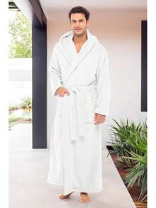 Mens Robe With Hood, Plush Fleece Hooded Mens Bathrobe, Big And Tall Bath Robe For Menhalloween - White - View 3
