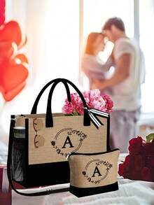 Túi tote vải canvas họa tiết vòng hoa chữ cái A-Z, túi đựng mỹ phẩm, thích hợp cho đám cưới, sinh nhật, ngày lễ, món quà tuyệt vời cho phụ nữ, mẹ, giáo viên, bạn bè, phù dâu, học sinh, tựu trường, dung tích lớn, túi xách du lịch cho kỳ nghỉ, cuối tuần, quà sinh nhật cá nhân hóa, kèm khăn quàng cổ. - Nhiều màu - Xem 5