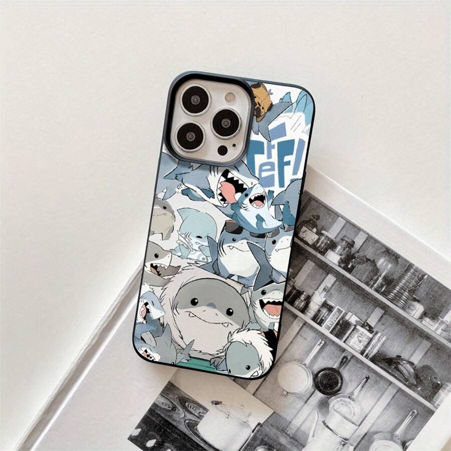 Fundas protectoras y fundas protectoras de imitación con agujeros grandes con estampado de tiburón cómico para teléfono 1 pieza, adecuadas para phone 16promax, 16 15pro, 14 14 Plus/14 Promax, 13 13 Pro, 12Pro, 11/11 Pro Pro Series. Regalos Cumpleaños Y Fiestas - Negro - Ver 1