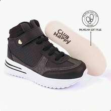 Club Happy Calcados Tênis Cano Alto Infantil Feminino Preto Casual Escolar Confortável Teen - Preto - Visão 7