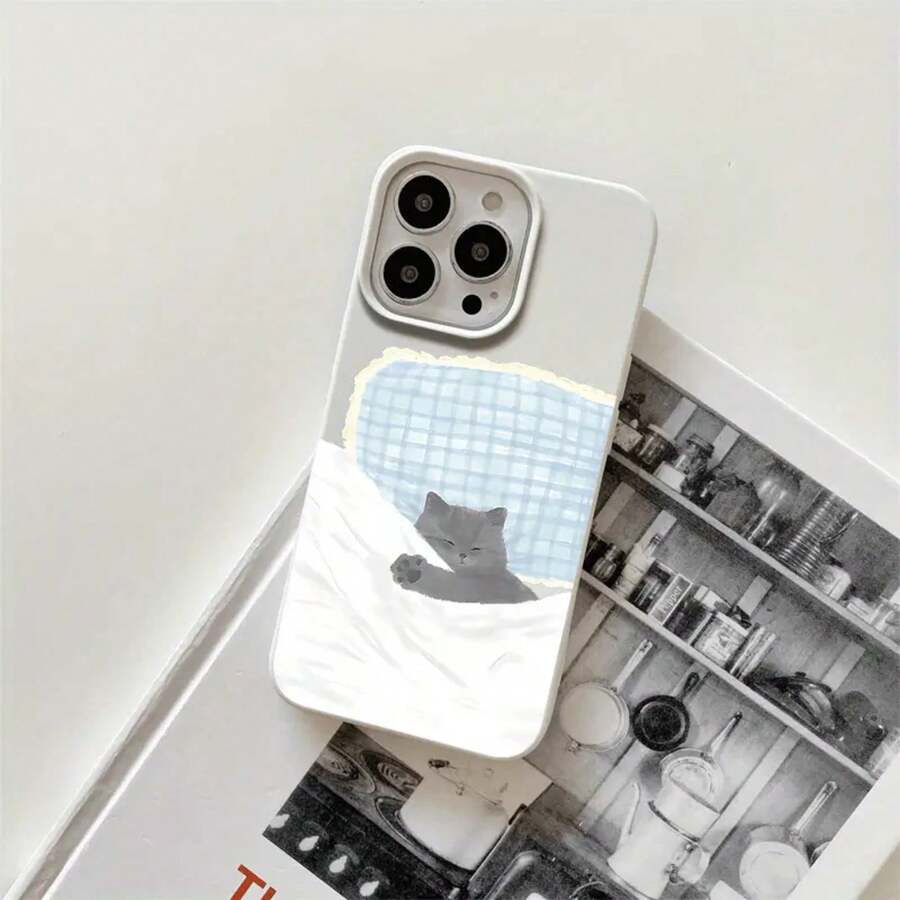 Funda protectora para phone con diseño de gatito durmiendo, con orificios grandes. Compatible con phone 16 Pro Max, 16, 15 Pro, 14, 14 Plus/14 Pro Max, 13, 13 Pro, 12 Pro, 11/11 Pro. Regalos para cumpleaños y festividades - Blanco - Ver 1