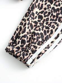 CMC Women Leopard Print Short Hooded Jacket, Zipper Long Sleeve Hooded Streetwear Outerwear