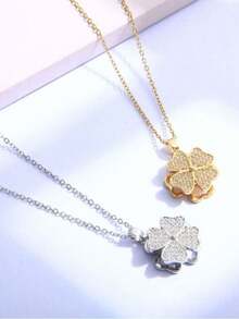 Unisex 18K 925 Gold Plated Stainless Steel Necklace With Sparkling Four Leaf Clover Pendant - Perfect - 金色 - 查看 1