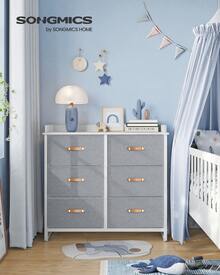 SONGMICS Kids Dresser With 6 Drawers, Boys Girls Dresser, With Water-Resistant Tabletop, Storage Organizer Cabinet, For Bedroom Hallway - Grey - View 1