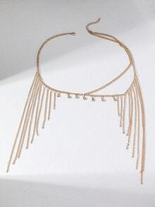 1 chiếc dây chuyền cài tóc nhiều lớp đính đá Zirconia vàng, kiểu dáng bất đối xứng, chất liệu kim loại lấp lánh, thích hợp cho cô dâu tương lai, phụ kiện tóc cho nữ. - Vàng - Xem 13