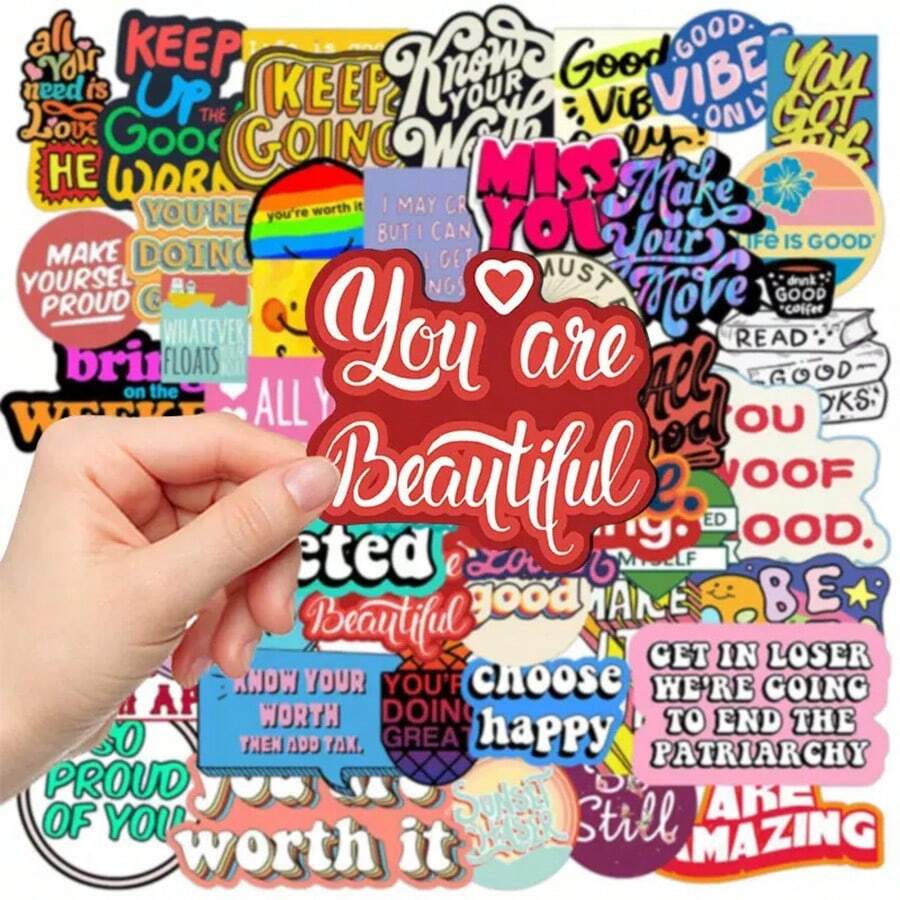 100 Pcs/25 Pcs Motivational Sticker Pack, Water Bottle Vinyl Decal Stickers, Motivational Stickers For Diaries, Laptops, Notebooks, Phone Cases, Home Decor, Back To School Room Decor, School Supplies, Perfect For Classmates, Friends, Suitable For Christmas And Other Holiday Gifts Bedroom Decor Kitchen Decor Wall Sticker Wall Decor