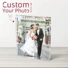 1 pieza Ladrillo de foto personalizado, material acrílico con efecto de vidrio personalizado, se puede imprimir tu propia foto, regalo personalizado adecuado para boda, aniversario, cumpleaños, Navidad, Día del Padre, Día de la Madre - Blanco - Ver 2