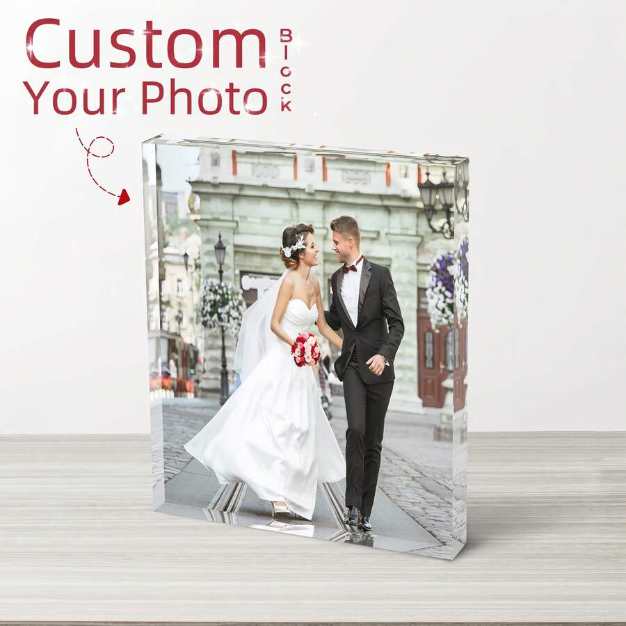 1 pieza Ladrillo de foto personalizado, material acrílico con efecto de vidrio personalizado, se puede imprimir tu propia foto, regalo personalizado adecuado para boda, aniversario, cumpleaños, Navidad, Día del Padre, Día de la Madre