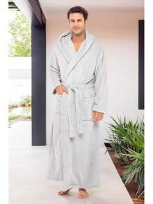 Mens Robe With Hood, Plush Fleece Hooded Mens Bathrobe, Big And Tall Bath Robe For Menhalloween - Light Grey - View 9
