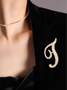1pc 26 English Letter Pearl Brooch Pin, Fashion Versatile Clothing Anti-Slip Decoration, Scarf Clip, Shoes, Hat Accessory, Retro - Yellow Gold - View 18