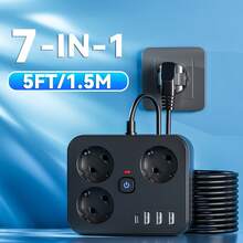 1pc Overload Protection Power Outlet With On/Off Switch, Short/Long Cord Option, Suitable For Office, Travel, And Home Use - EU E Type Plug(220-240V) - View 15