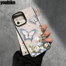 Fundas y carcasas protectoras con diseño de flores azules y orificios grandes, compatibles con phone 16 Pro, 16, 15 Pro, 14, 14 Plus, 14 Pro, 13, 13 Pro, 12 Pro y 11/11 Pro. Ideales para regalar en cumpleaños y celebraciones. - Negro - Ver 7