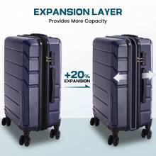 Juego de 3 piezas de equipaje de mano Hueas, maletas rígidas ligeras expandibles de ABS+PC con ruedas giratorias y candado TSA, bolsa de viaje y bolsa de aseo, color blanco - Azul - Ver 3