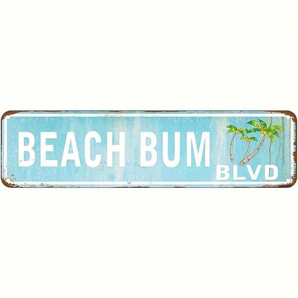 Vintage Beach Bum Blvd Metal Tin Sign - Retro Coastal Wall Art With Distressed Edges & Palm Tree Design, 4"X16" Rustic Decor For Home, Cafe, Bar, Or Holiday Gift, Beachy Room Decor