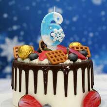 1件雪花花瓣數字生日蠟燭，藍色數字，聖誕白色雪花主題白色與藍色大雪花數字生日蠟燭 - 彩色 - 查看 4