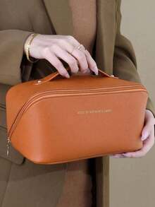 1个女士奢华化妆包，防水PU皮革化妆品收纳包，大容量便携旅行洗漱包，化妆袋，珠宝收纳包，唇彩收纳袋，指甲油袋，化妆盒，方便携带 - 彩色 - 查看 2