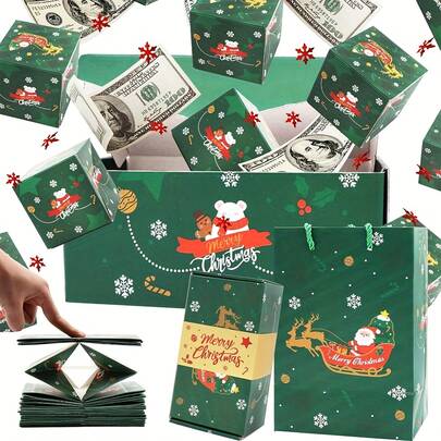 Christmas Surprise Pop-Up Box Gift Set, Surprise Christmas Explosion Gift Money / Photo Holder Boxes Ideal Christmas Decorations Birthday Gifts, Party Favors, Cash Gifting, DIY Photo Folding Card Boxes