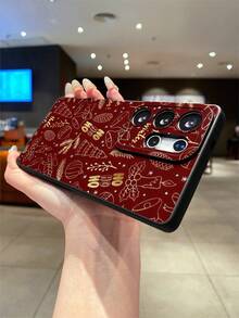 1pc Christmas Tree, Pine Cone, Bell, Bow, Letter, Plant, Candle, Gold Pattern Black TPU Anti-Drop Phone Case, Suitable As Holiday Gift Compatible With IPhone Xs/Xsmax/Xr/11 12 13 14 15 16pro/Promax/14 15 16plus Nothing, Pixel, INFINIX, Redmi Series Phones