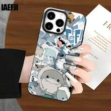 Fundas protectoras y fundas protectoras de imitación con agujeros grandes con estampado de tiburón cómico para teléfono 1 pieza, adecuadas para phone 16promax, 16 15pro, 14 14 Plus/14 Promax, 13 13 Pro, 12Pro, 11/11 Pro Pro Series. Regalos Cumpleaños Y Fiestas - Negro - Ver 2