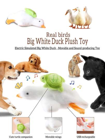 Juguete interactivo de peluche para gatos recargable con pato que aletea y cacarea, activado por tacto con sensor de vibración, juego para gatos y perros, juguete con sonido de gato, alas que aletean y pato que pía de manera vívida