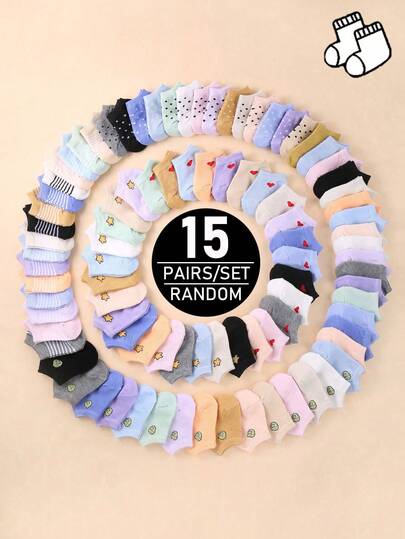 15 Pairs Newborn Baby Boat Socks With Heart-Shaped Stripes | 10 Pairs Random Colors Socks | Soft & Comfortable Baby Nude Socks | Random Color Mix | Suitable For Newborns & Toddlers