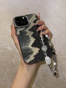 1pc Black Background Fine Glitter Premium Phone Case White 3D Wave Beach Oil Painting Texture Abstract Art Minimalist Style Full Coverage Shockproof Phone Case Compatible With IPhone All Series, Compatible Models: IPhone17/17Pro/17ProMax/16/16Plus/16ProMax/16e/15ProMax/11/12/12Pro/12ProMax/13/13Pro/13ProMax/14/14Pro/14ProMax - Electroplating Frame Black - View 5