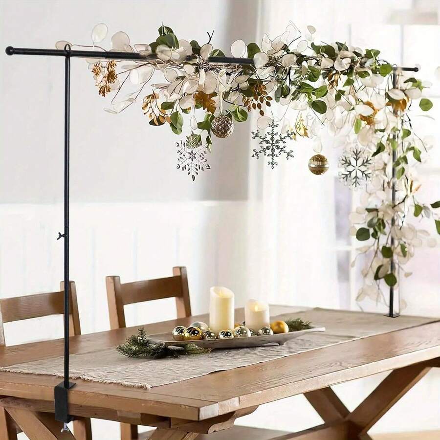 Over The Table Rod Stand With Clamps Black 31"-110"Length Adjustable Metal Table Arch Hanging Rod Stand For Party Wedding Anniversary Christmas Decoration - màu đen - Xem 1