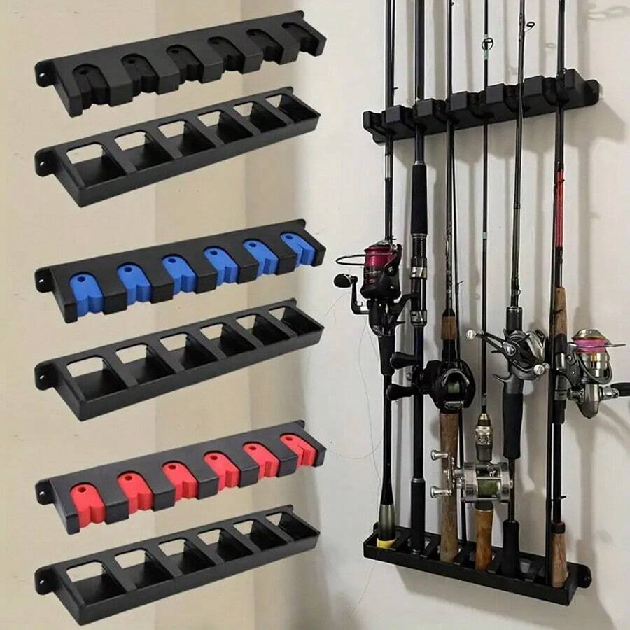 Multifunctional Fishing Rod Display Rack/Easy Install Fishing Rod Holder | Wall-Mounted Foam Anti-Slip Storage Rack | Suitable For Garage And Sports Equipment Storage - Black - View 1