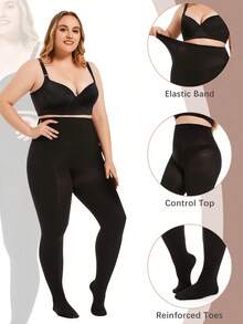 2/3 piezas de pantimedias cómodas y holgadas para mujer, talla grande 80D, medias de mujer, leggings versátiles para otoño e invierno. - Negro - Ver 2