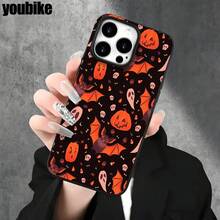Funda protectora para phone con orificios grandes, diseño de calabaza, murciélago y fantasma. Compatible con phone 16 Pro, 16, 15 Pro, 14, 14 Plus, 14 Pro, 13, 13 Pro, 12 Pro y 11/11 Pro. Ideal para regalos de cumpleaños y celebraciones. - Negro - Ver 3