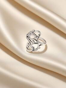 1pc Simple Unique 925 Hot Selling Sterling Silver Swirls And Scrolls Hearts Ring Light Cable Chain Bohemian Style High-End Light Luxury DIY Pendant Women Fine Jewelry Gift - 復古銀色 - 查看 3