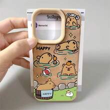 Funda para phone 16, 15, 14, 13, 12 Pro, 14 Pro, 15 Plus, 16 Pro, XS, X, XS, 11 y 11 Pro. Textura de piel sintética color lichi y protección reforzada para la lente. - Marrón oscuro - Ver 4