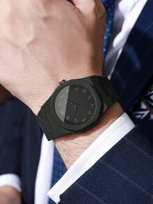 1pc Men's Fashion Casual Minimalist Arabic Numeral Dial Quartz Wrist Watch, Stylish & Business - Black - View 3
