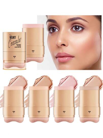 HelloKiss 无瑕橡皮擦粉底遮瑕棒，配M型刷头，水润丝绒质地，持久轻盈，遮盖瑕疵，多用途面部轮廓遮瑕棒，防水轻薄，适合所有肤质，美妆产品