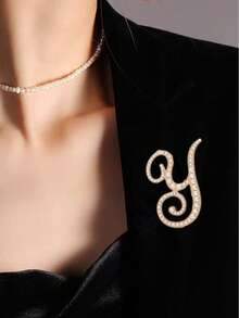 1pc 26 English Letter Pearl Brooch Pin, Fashion Versatile Clothing Anti-Slip Decoration, Scarf Clip, Shoes, Hat Accessory, Retro - Yellow Gold - View 13