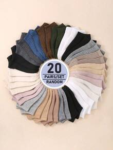 1/10/20 Pairs Random Color Women's Short Socks, Thin Ankle Summer Socks Ankle Socks For Sports Running Hiking Soft, Comfortable & Breathable Back To School, Halloween & Christmas Xmas Gift For Size 36-39 - Multicolor - View 2