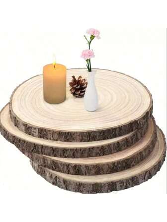 4 piezas de rebanadas de madera natural, adecuadas para decoraciones de centro de mesa y manualidades - excelentes para pintar, proyectos DIY, decoración de bodas y decoraciones navideñas - recortes de madera rústica con decoración de vela y piña, perfectos para la decoración de la habitación, dormitorio, hogar, comedor, cocina, hotel, herramientas y accesorios de carpintería (madera recién cortada, formas ligeramente variables)