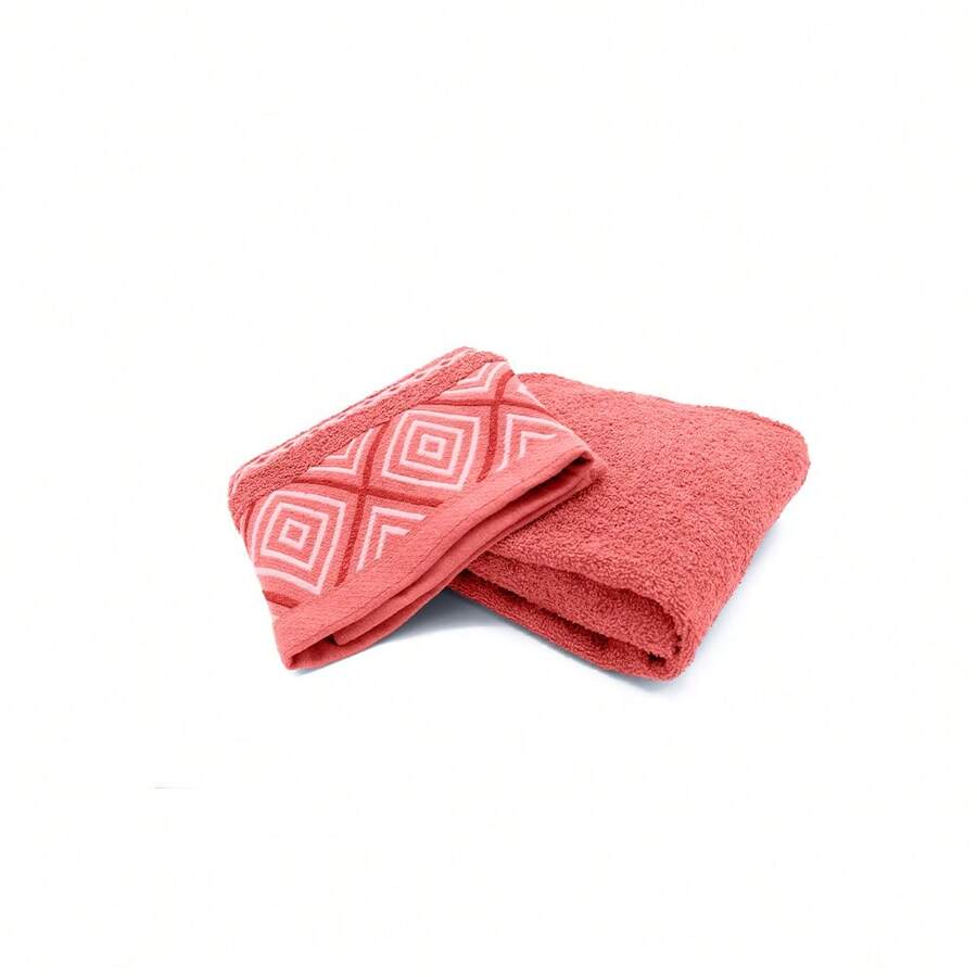 Toalla de Medio Baño 140 cm x 70 cm | Suave y Absorbente, 400 g | Con Diseños Bordados en Múltiples Colores | Ideal para Toda la Familia - Naranja Coral - Ver 1