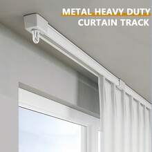 天花板窗帘轨道-39.37英寸-196.85英寸可调节长度窗杆轨道窗帘轨道系统，金属重型窗帘轨道，适用于淋浴间、房间隔断、办公室、家居装饰