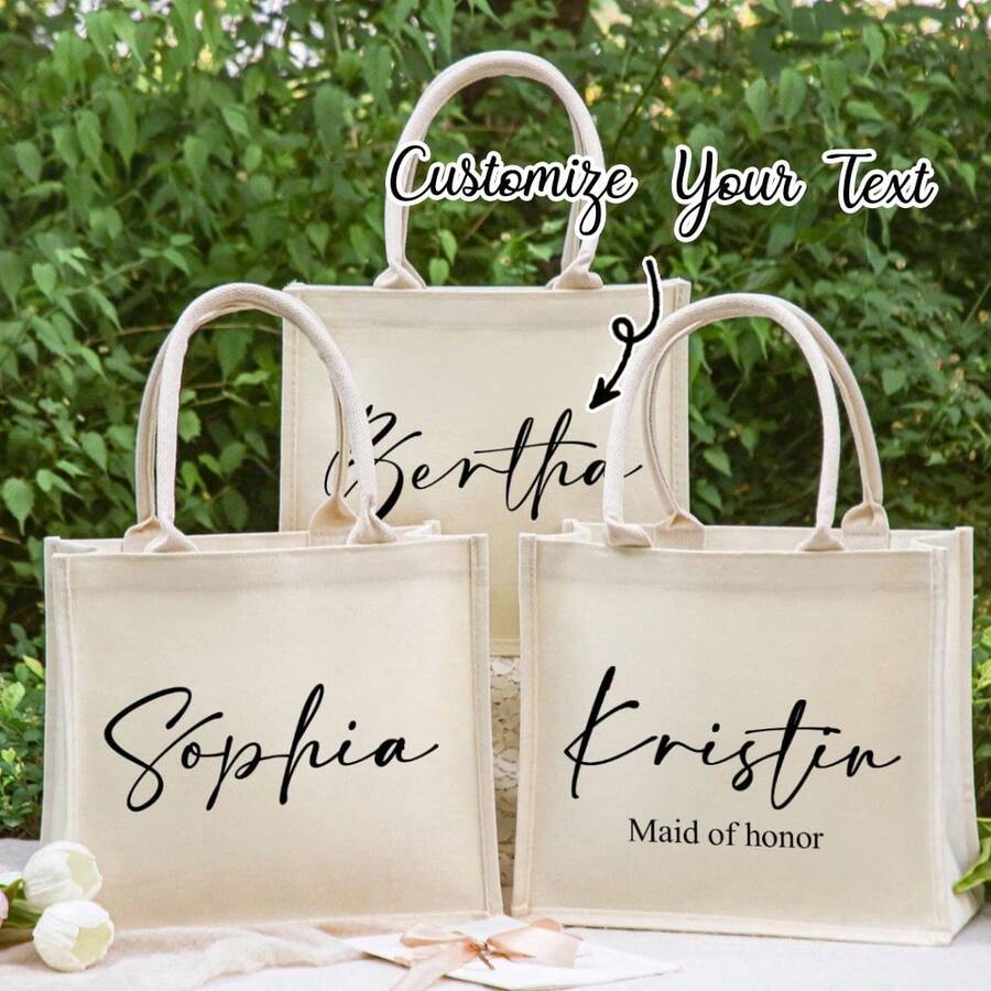 1PC Personalized Bridesmaid Canvas Tote Bags, Bridesmaid Beach Bag, Bridesmaid Gifts,Bridesmaid Gift Bags,Wedding Tote Bags, Bridal Party Gifts,Christmas Gift Supplies - White - View 1