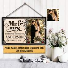 个性化照片婚礼已婚夫妇先生和夫人定制木制矩形标志，婚礼，周年纪念，生日礼物